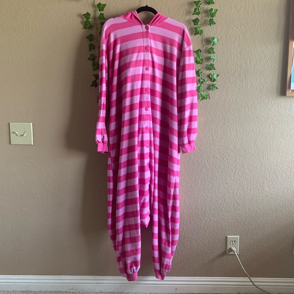 DISNEY ALICE IN WONDERLAND CHESHIRE CAT PINK STRIPED JUMPSUIT ONE PIECE ONESIE
